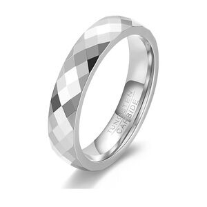 UNISEX - Silver 4mm Tungsten Wedding Band ~ Mens Womens Faceted Bridal Ring